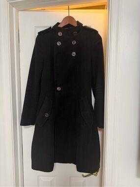 Mango Black Double-Breasted Wool Coat